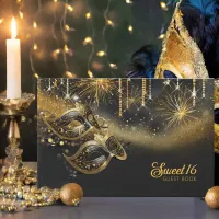 Masquerade Mask Sweet Sixteen Black Gold ID1032 Guest Book