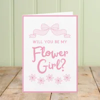 Will You Be My Flower Girl? Pink Bow and Polka Dot Card