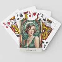 Retro Art Deco Inspired Portrait Woman Lady Custom Poker Cards