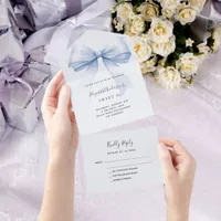 Bow light blue Sweet 16 rsvp All In One Invitation