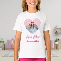 Photo heart name birthday girl pink T-Shirt