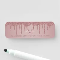 Luxury Rose Gold Dripping Glitter Monogram Name Tag