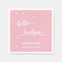 21st birthday party blush pink hello twentyone napkins