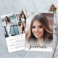 Modern Black and White 4-Photo Graduation Party  Invitation