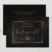 Elegant Black and Gold Glitter Be My Bridesmaid Invitation