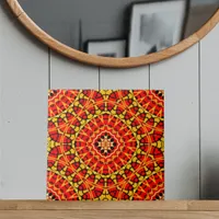 Red & Orange Oriental Boho Geometric Pattern Ceramic Tile