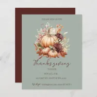 Budget Fall Floral Pumpkins Thanksgiving Invite