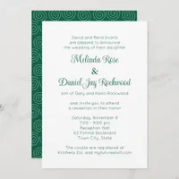Elegant Green & White Swirl Wedding Reception Invitation