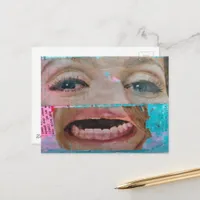 unique abstract collage with a eyes and mouth postcard