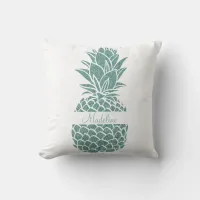 Girly Trendy Teal Glitter Pineapple Name Throw Pillow