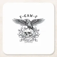 F-Caw-F Funny Crow Halloween Vintage Design Square Paper Coaster