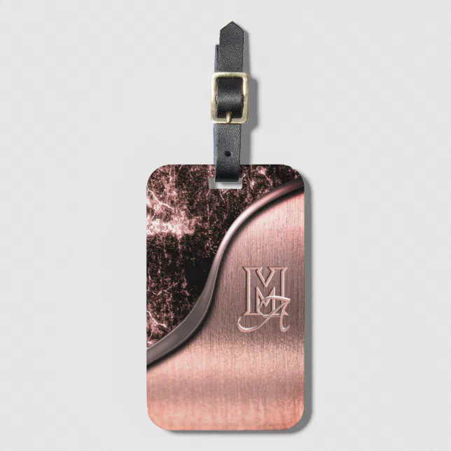 Pink brushed metal and metallic stone monogrammed luggage tag