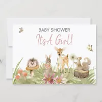 *~* Forest Cute Woodland Animal Girl Baby Shower Invitation