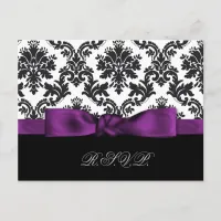 purple damask wedding rsvp cards