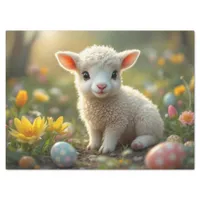 Cute little Easter lamb, crocus, Easter eggs,  Tissue Paper