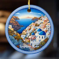 Santorini Greece Island Painting | Travel Art Ceramic Ornament