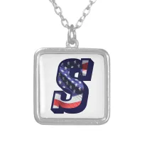 American Flag Letter "S" Silver Plated Necklace