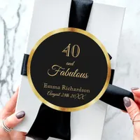 40 fabulous black gold name classic round sticker