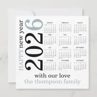 Happy New Year 2026 Blue White Calendar  Holiday Card