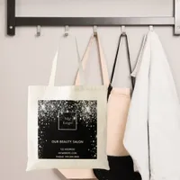 Black silver glitter business logo tote bag