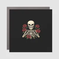 Skeleton Heart Hands With Red Roses – Romantic Got Car Magnet