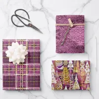 Magenta Gold Christmas Patterns #7#25#32  ID1009 Wrapping Paper Sheets