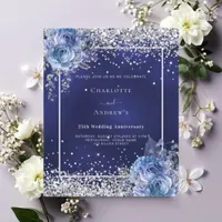 Blue florals silver 25th wedding invitation