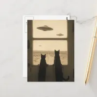 Two Cats at the Door and UFOs Postcard