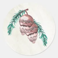  Rustic Winter Forest Woodland Pine Cone Wedding Classic Round Sticker