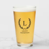 Modern Monogram Name Initial Wreath Greek Key Glass