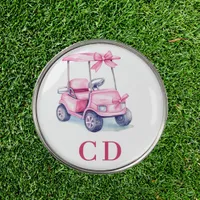 Pink cart monogram golf ball marker