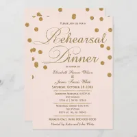 blush pink gold glitter rehearsal dinner invites