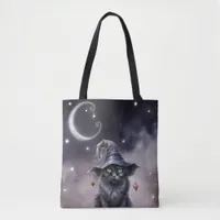 Black Halloween Cat Wearing a Witch Hat  Tote Bag