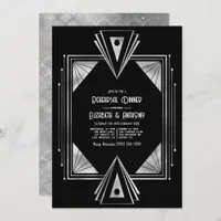 Modern Black & Silver Art Deco Rehearsal Dinner Invitation