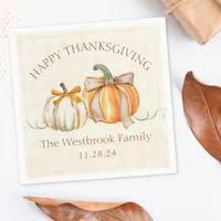 Custom Family Name Cute Pumpkin Bows Thanksgiving Napkins