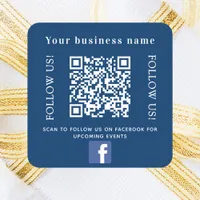 Business name navy blue qr code Facebook Square Sticker