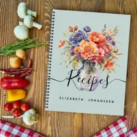 Rustic Watercolor Wildflowers Mason Jar Recipes Notebook