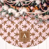 Pink Gingerbread Man Monogram Christmas Brushed Polyester Tree Skirt