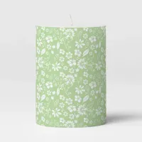 Modern Lime Green Spring Flower Pattern Pillar Candle