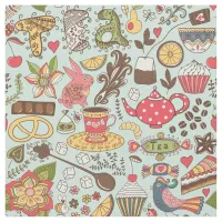 Retro Tea Time Tea Party Kitchen Pattern Fabric