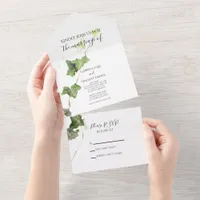 Green English Ivy Vine Watercolor Wedding All In One Invitation