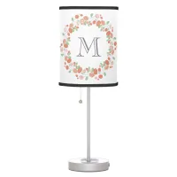 coral roses wreath monogram table lamp