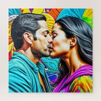 Hispanic Couple Kissing in Love   Jigsaw Puzzle