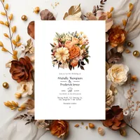 Brown Blend Floral Winter Wedding Invitation