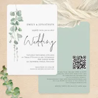 Modern Eucalyptus QR Code Script Wedding Invitation