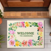 Watercolor Floral Flowers Botanical Garden Welcome Doormat