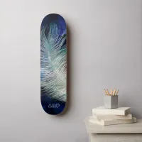 *~*  Boho Midnight Blue Sky Cosmic Pastel Feather Skateboard