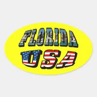 Florida State and USA Flag Text Oval Sticker