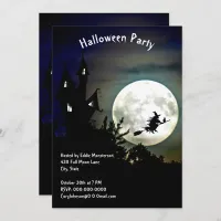 Haunted House, Full Moon, Witch Halloween Party Invitation