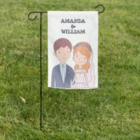 Simple, Cartoon-Iike  Spouses Illustration Wedding Garden Flag